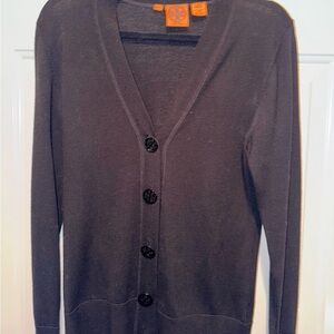 Tory Burch Black Cardigan Sweater V-Neck Ribbed Knit